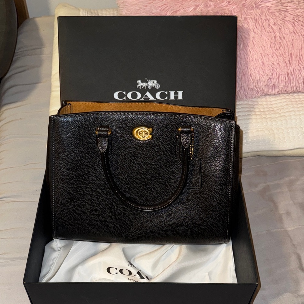 Coach Black Leather Brook Carryall with Gold Accents